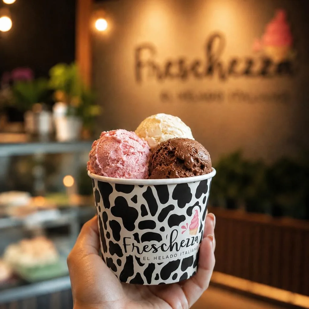 Pote Freschezza con 3 bochas de helado